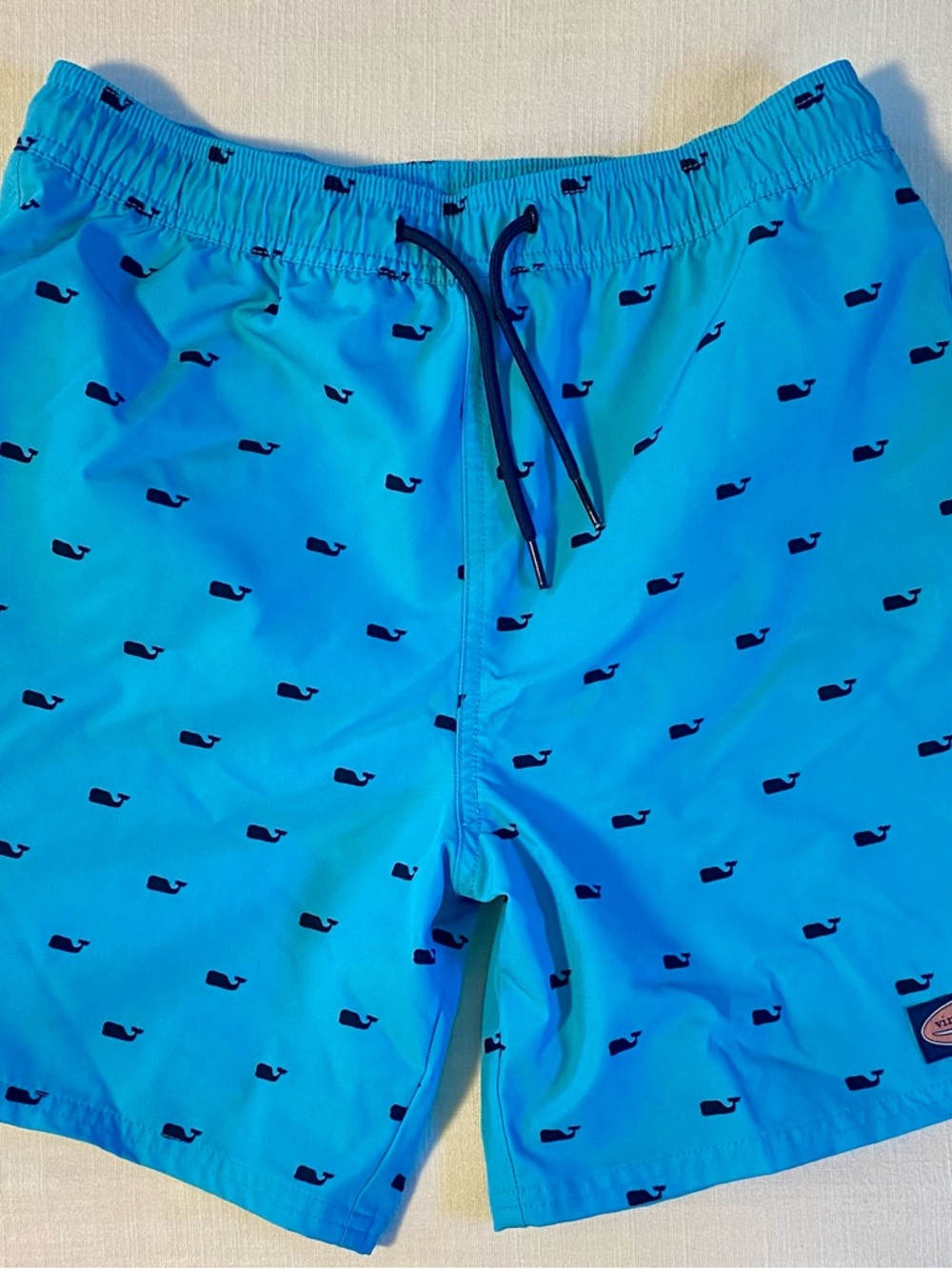 Vineyard Vines Outlet Printed Chappy Swim Trunks with Navy Whale Print